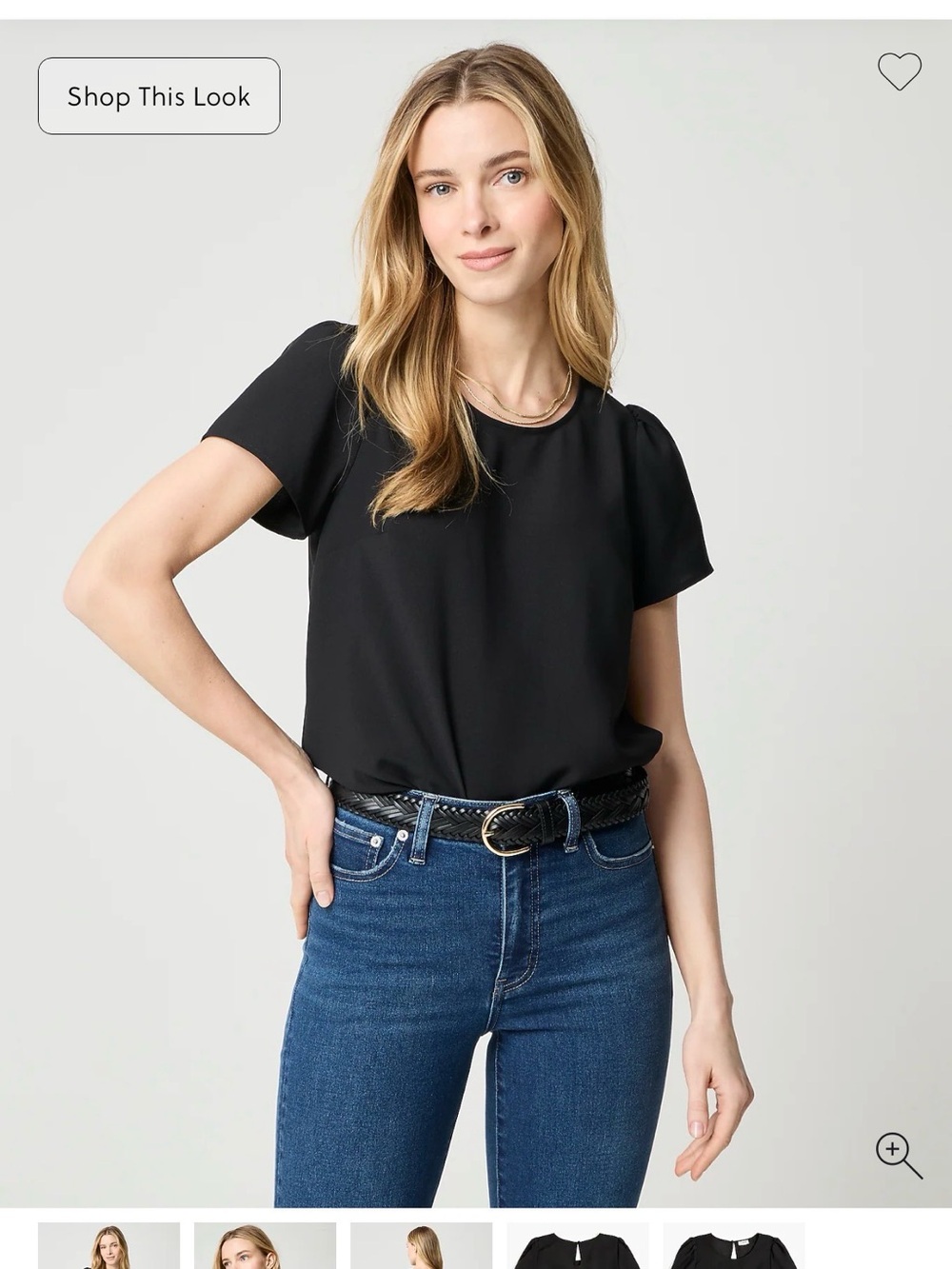 Short-Sleeve Crepe Top in Black Size Small